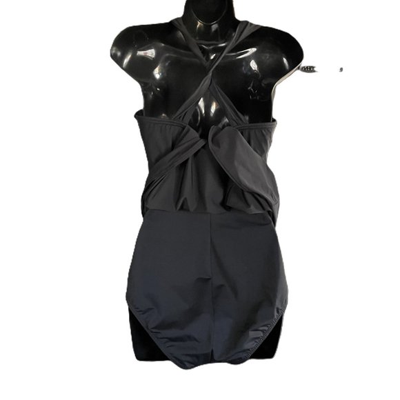 LANDS' END Sz 10 Slender Suit CASCADE RUFFLE ONE PIECE UV SWIMSUIT BLACK Modest - Picture 5 of 11